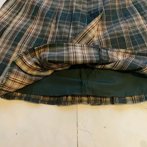Ledin plaid pleated mini skirt  Lined Women’s  M School girl Preppy Earth tones - Picture 9 of 10
